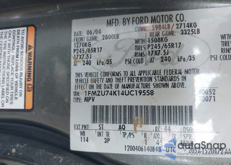 2004 Ford Explorer Eddie Bauer z USA, uszkodzony, nr VIN 1FMZU74K14UC19558